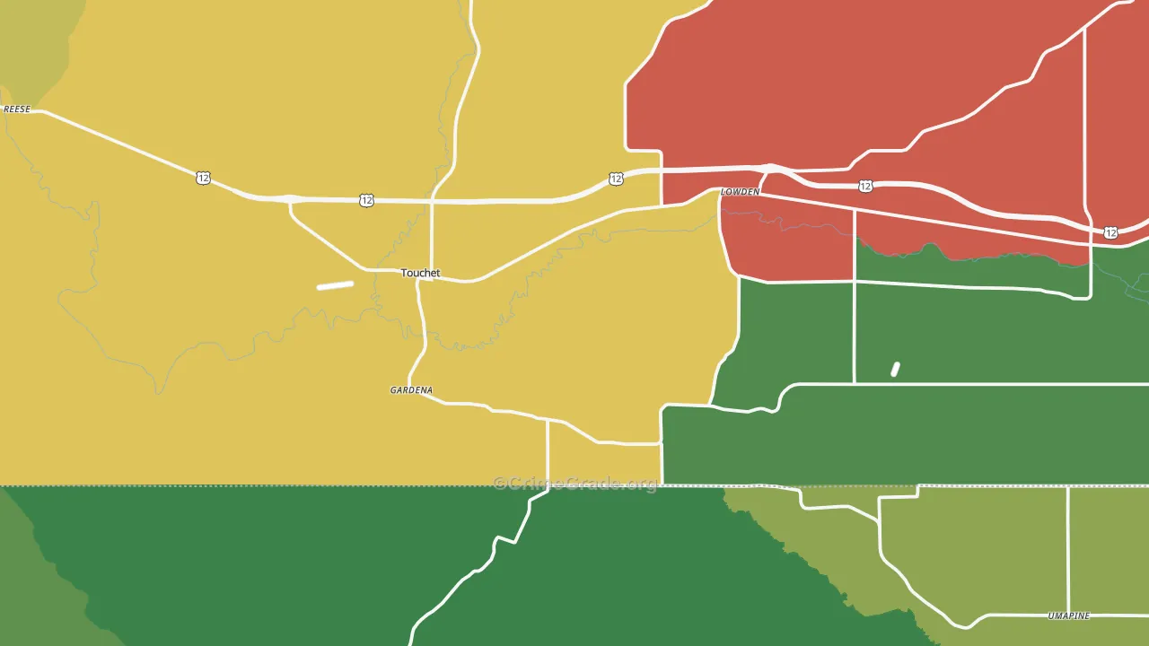 Touchet, WA Map of Burglary Rates