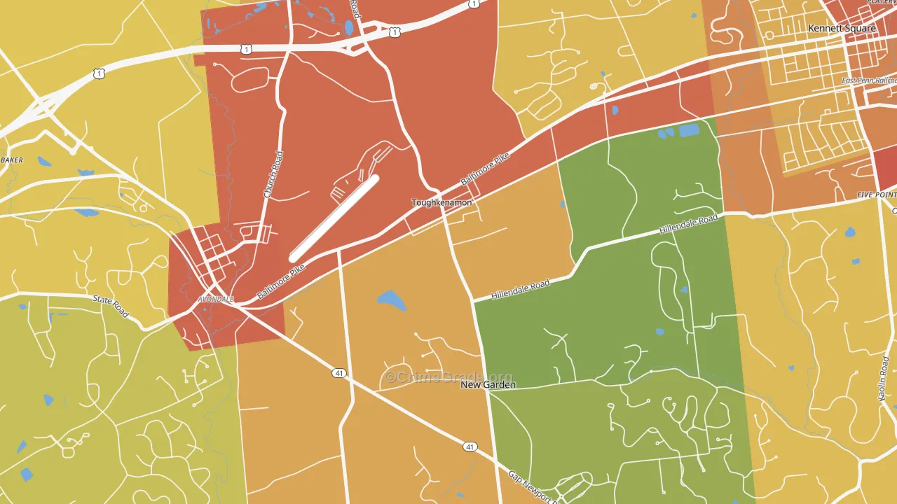 Toughkenamon, PA Map of Burglary Rates