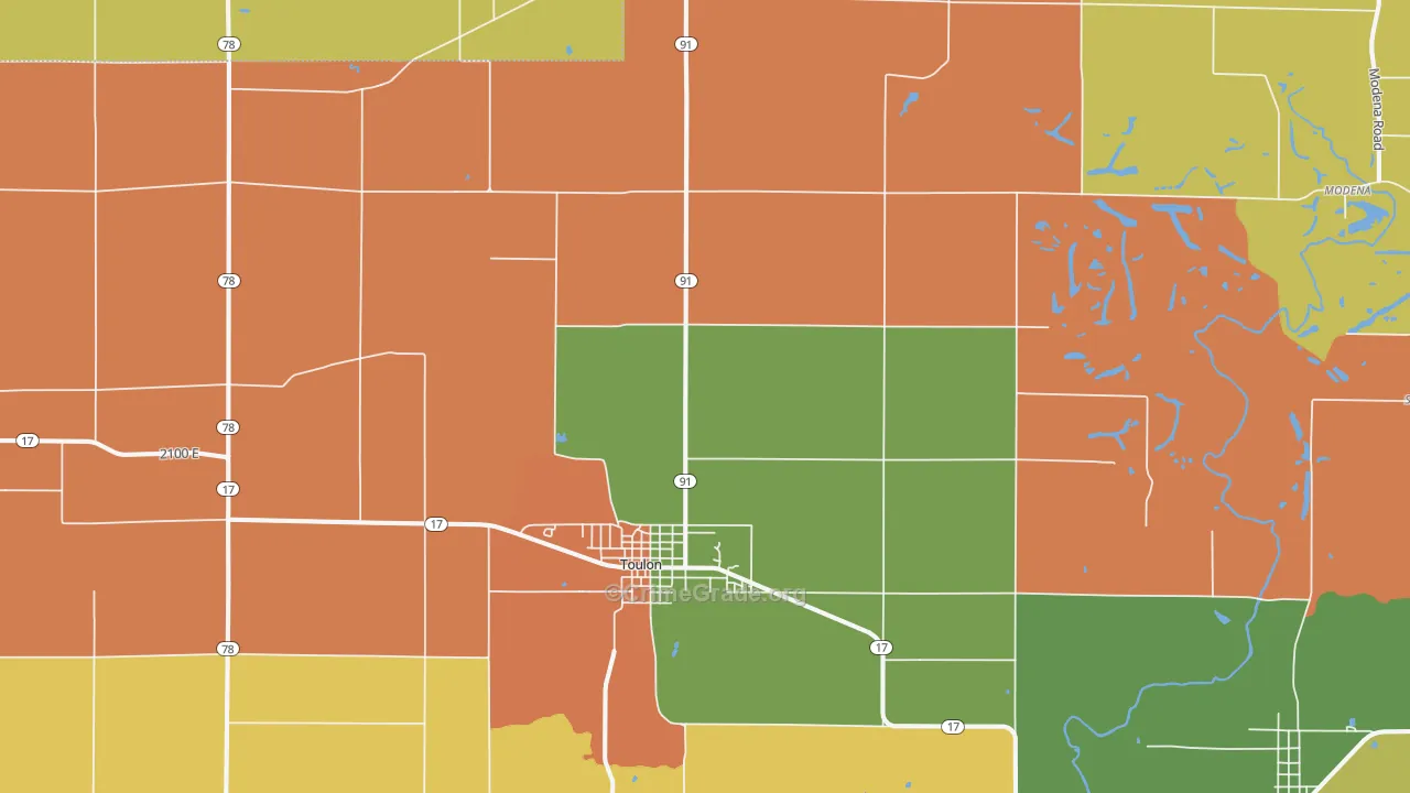 Toulon, IL Map of Burglary Rates