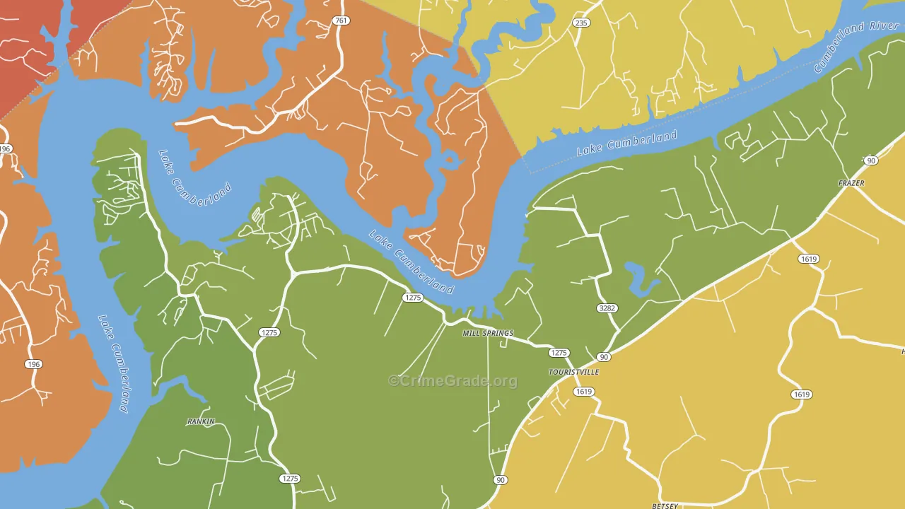 Touristville, KY Map of Burglary Rates