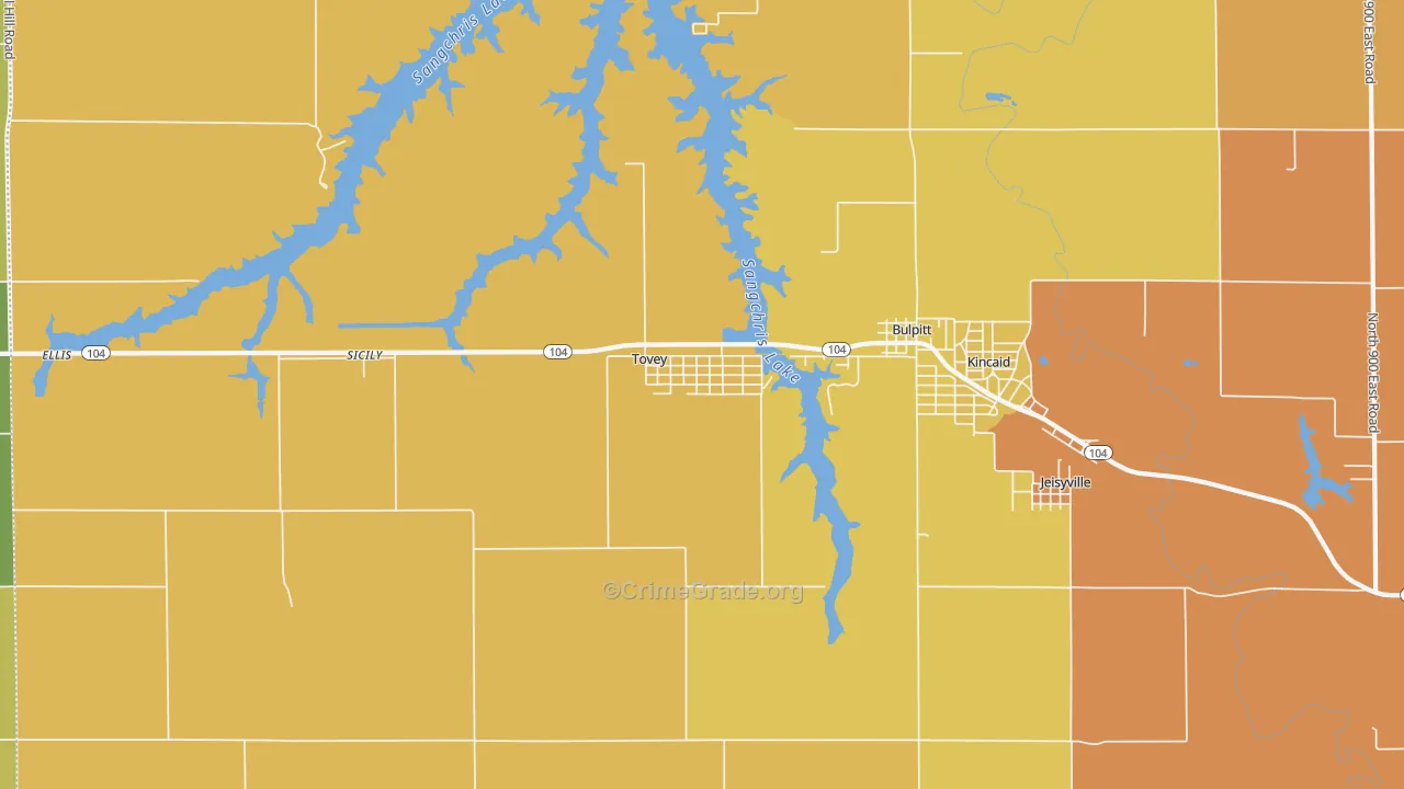 Tovey, IL Map of Burglary Rates
