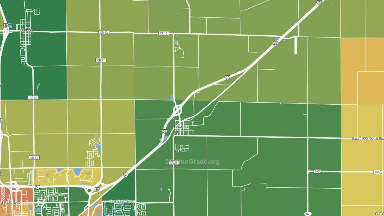 Towanda, IL Map of Burglary Rates