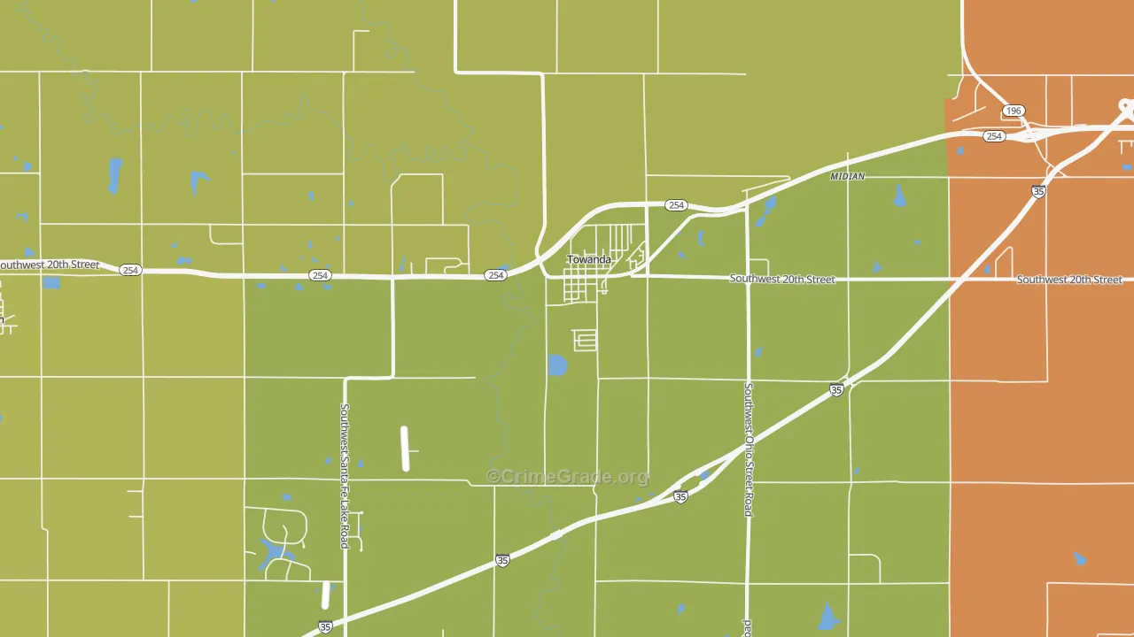 Towanda, KS Map of Burglary Rates