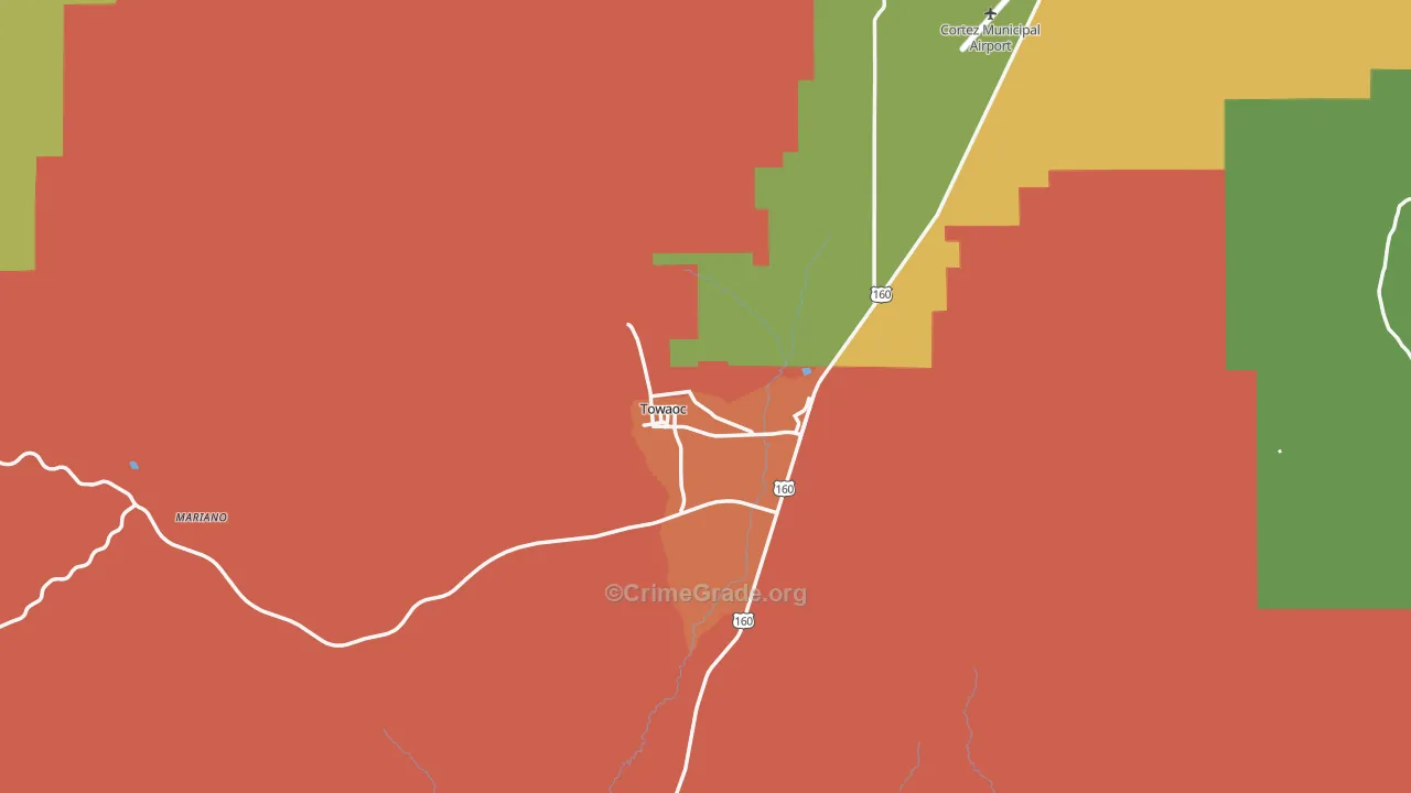 Towaoc, CO Map of Burglary Rates