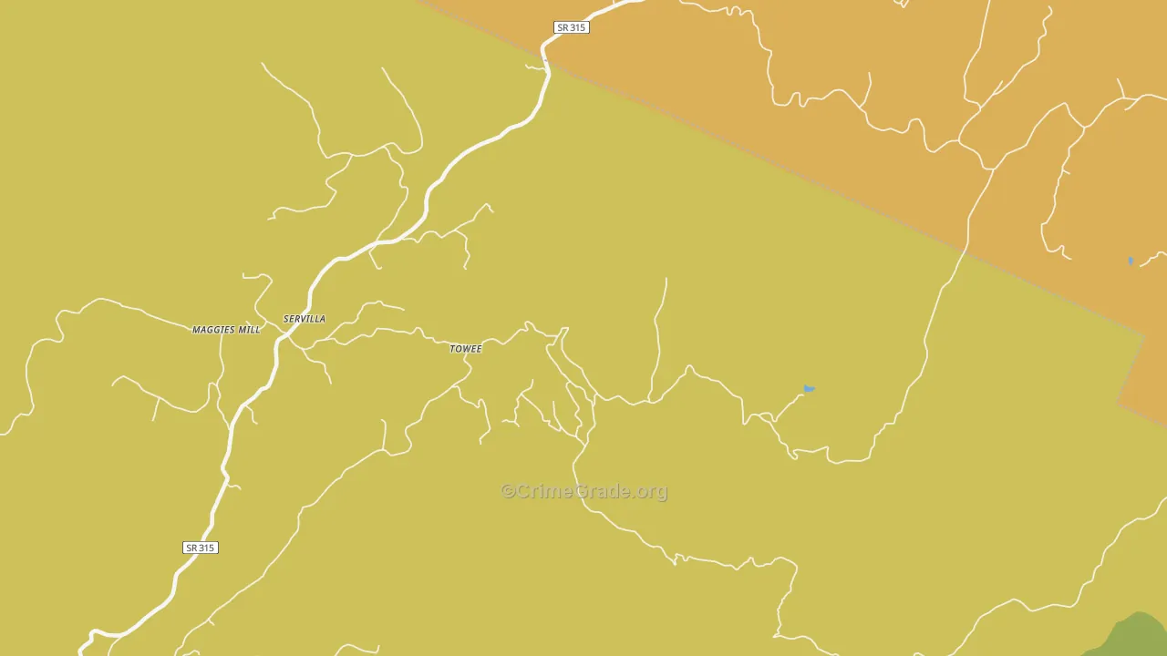 Towee, TN Map of Burglary Rates