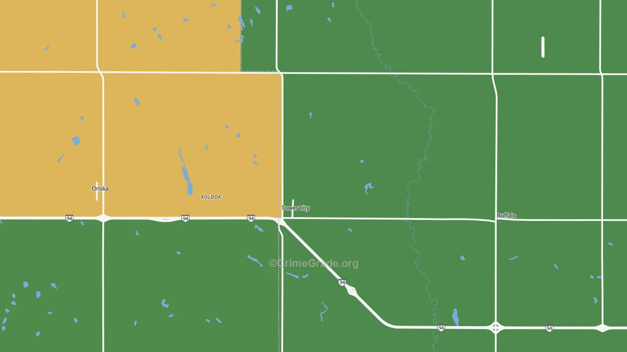 Tower City, ND Map of Burglary Rates