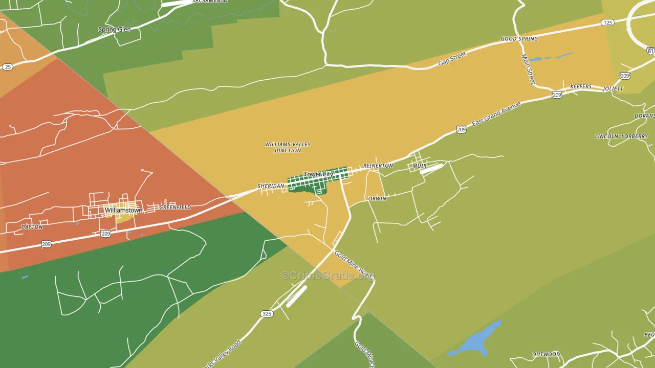 Tower City, PA Map of Burglary Rates