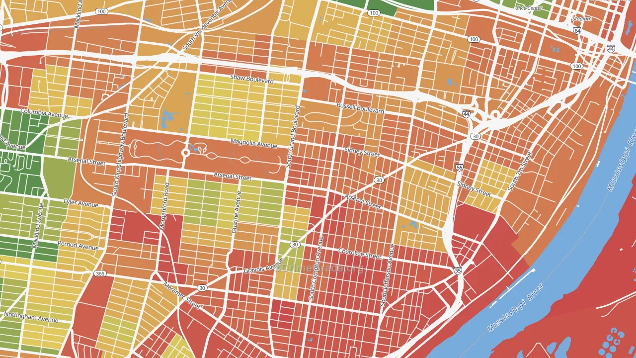 Tower Grove East, St. Louis, MO Map of Burglary Rates