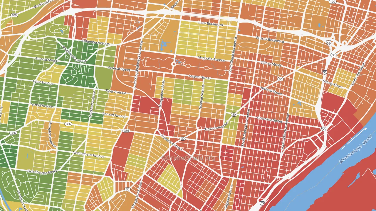 Tower Grove South, St. Louis, MO Map of Burglary Rates