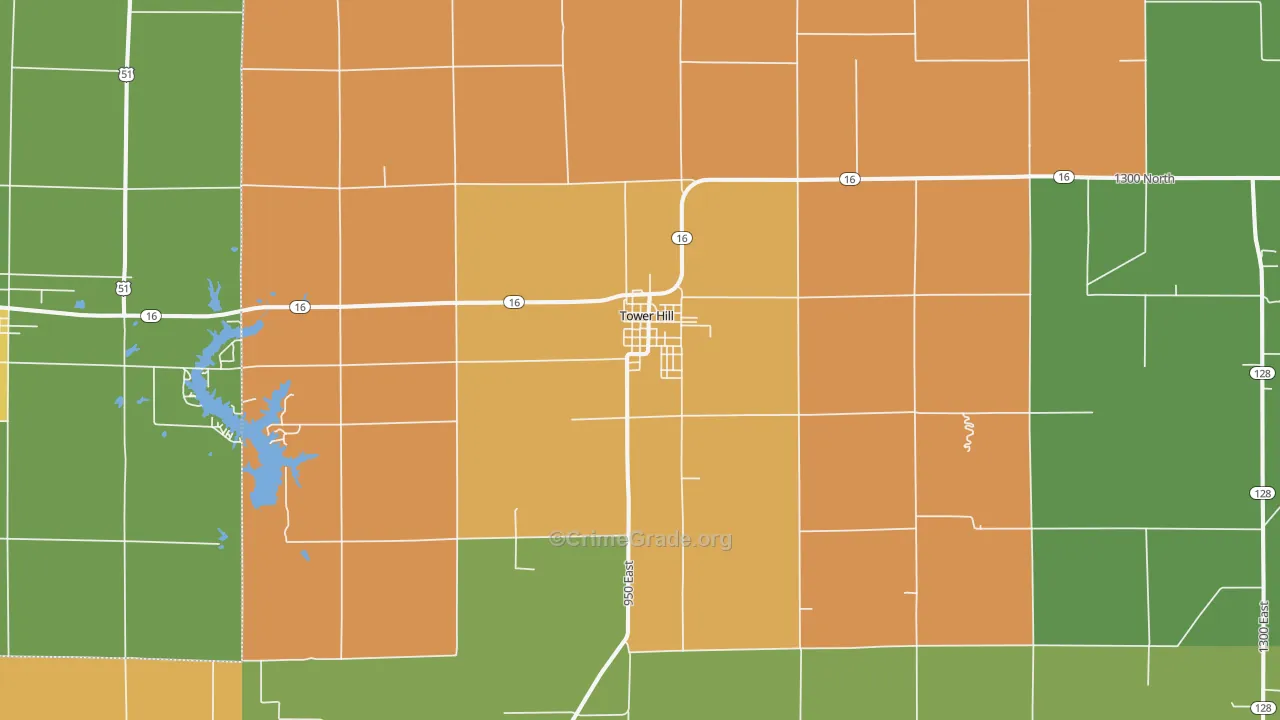 Tower Hill, IL Map of Burglary Rates