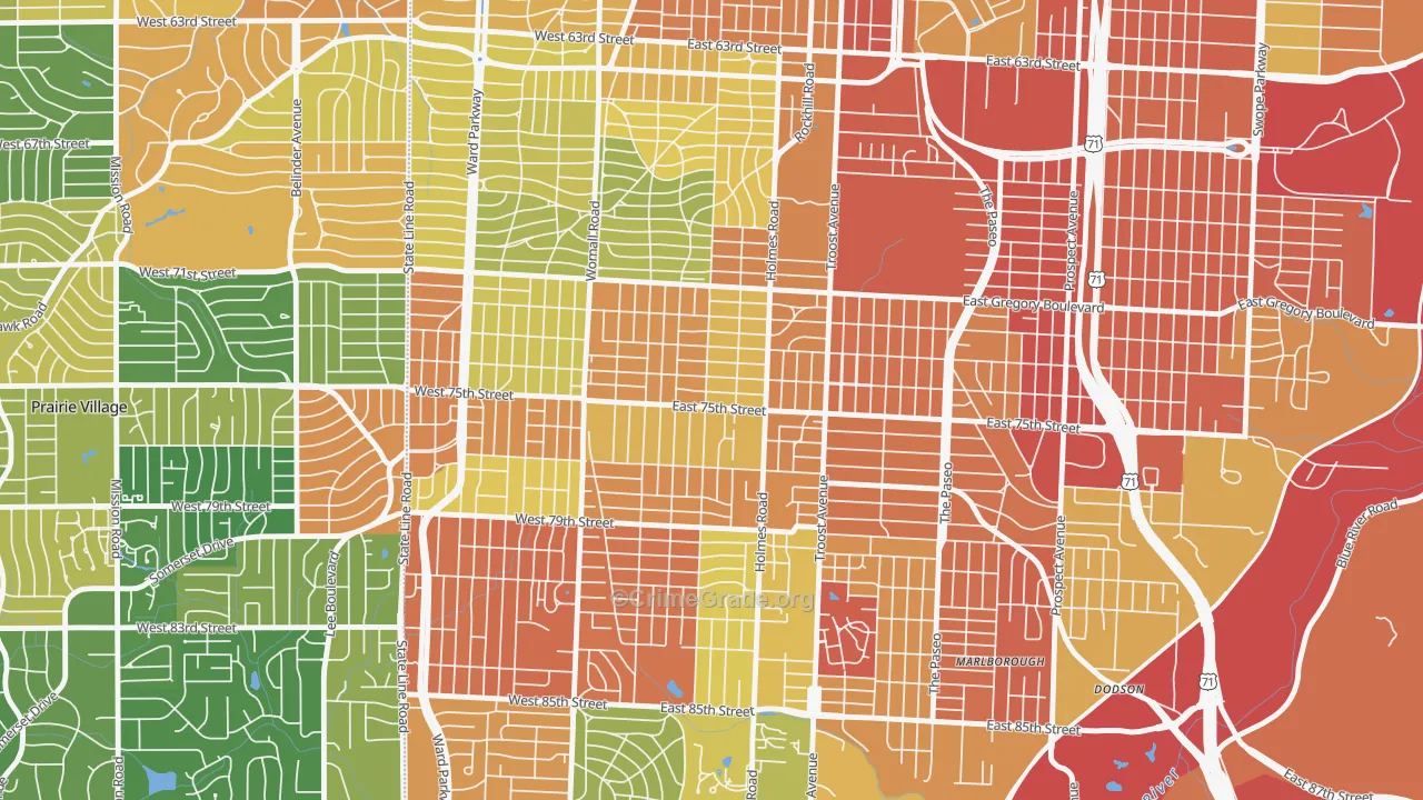 Tower Homes, Kansas City, MO Map of Burglary Rates
