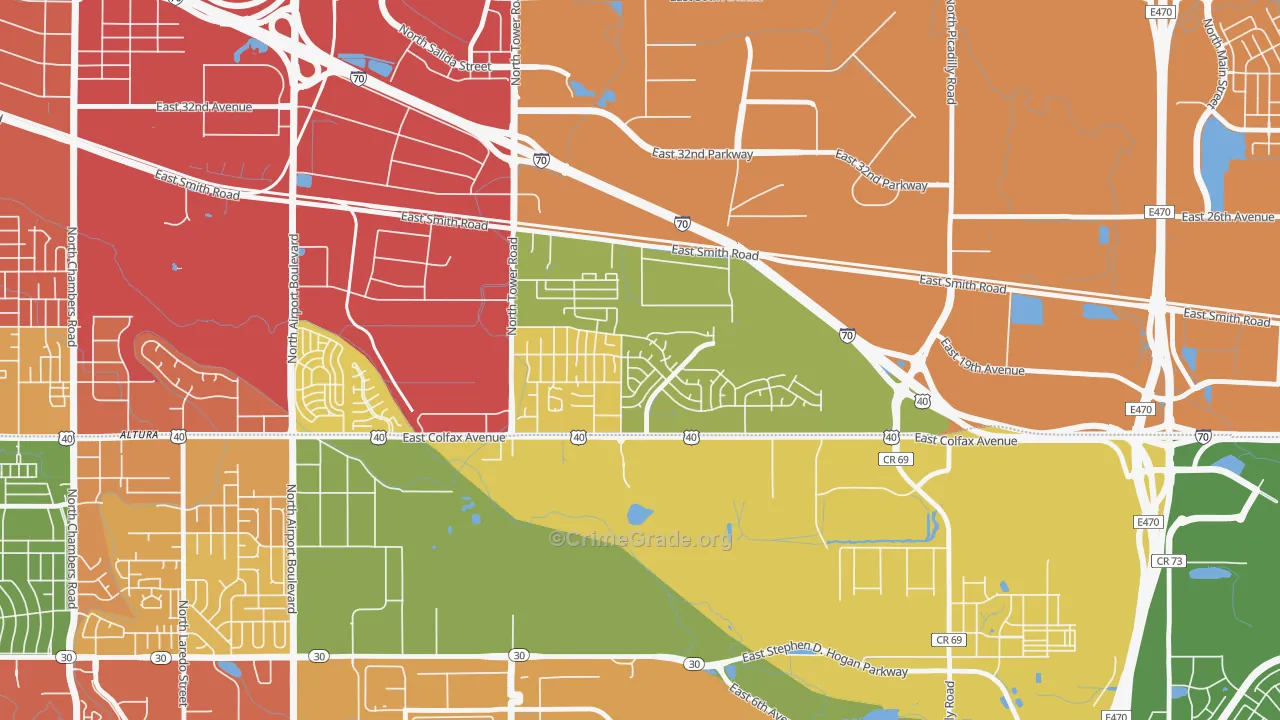 Tower Triangle, Aurora, CO Map of Burglary Rates
