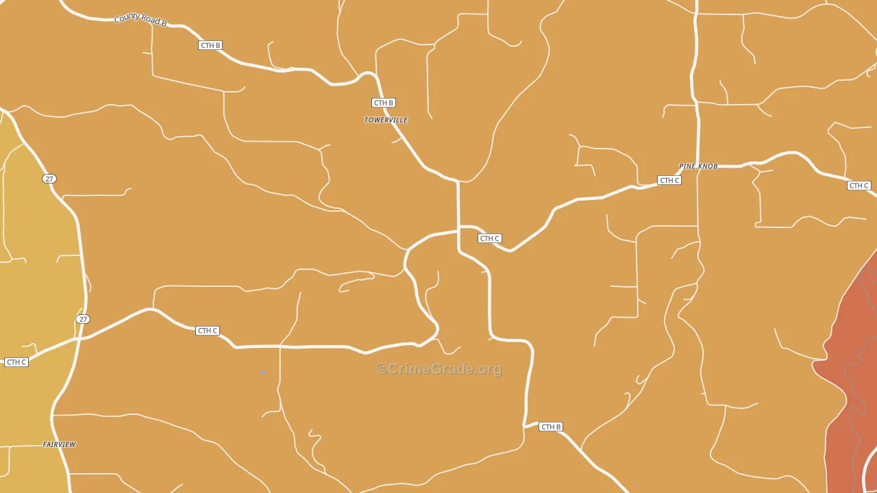 Towerville, WI Map of Burglary Rates