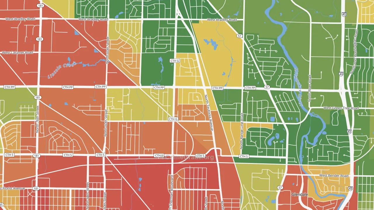 Town and Country Manor, Milwaukee, WI Map of Burglary Rates
