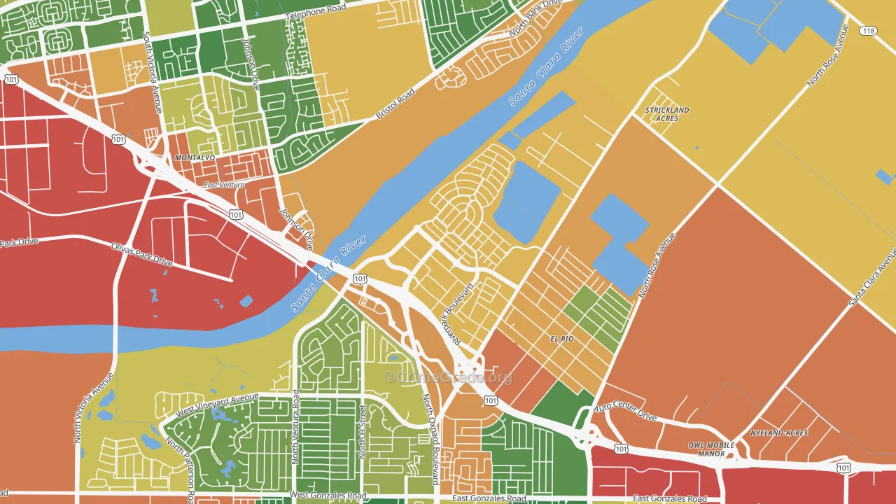 Town Center, Oxnard, CA Map of Burglary Rates