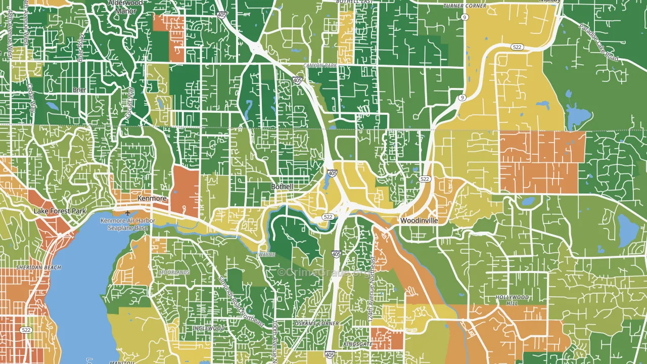 Town Center, Woodinville, WA Map of Burglary Rates