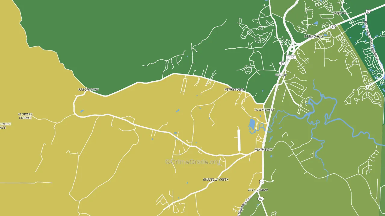 Town Creek, NC Map of Burglary Rates