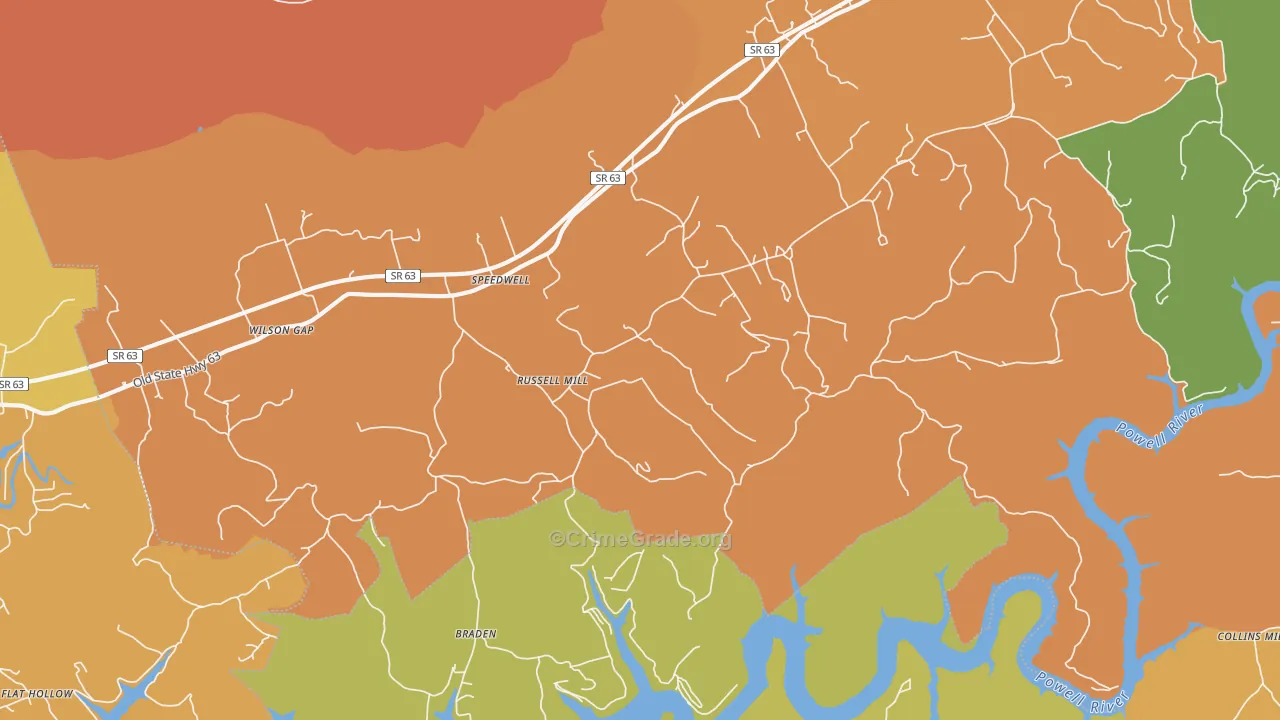 Town Creek, TN Map of Burglary Rates