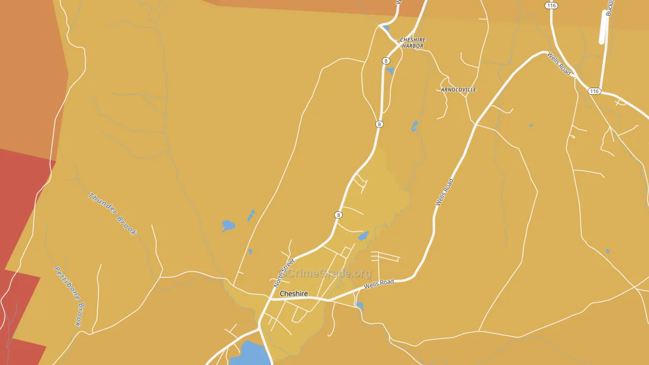 Town Crest Village, MA Map of Burglary Rates