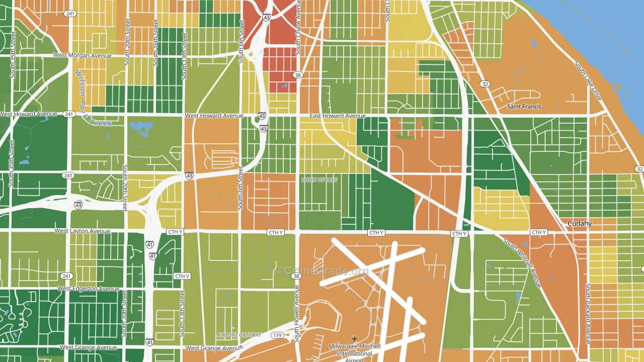 Town of Lake, Milwaukee, WI Map of Burglary Rates