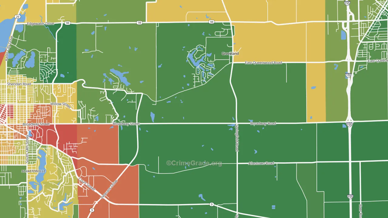 Towne Oaks, IL Map of Burglary Rates