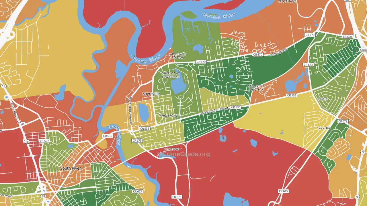Townelake, Sayreville, NJ Map of Burglary Rates