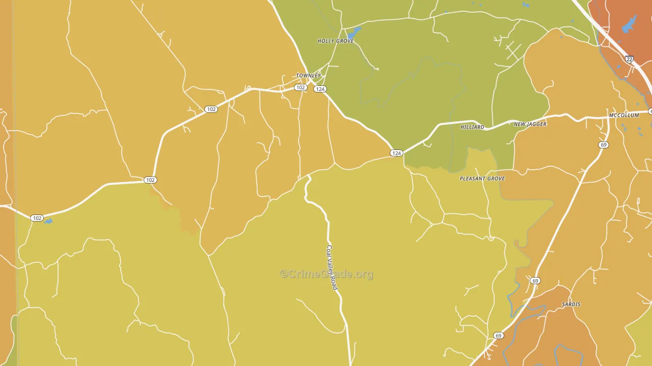 Townley, AL Map of Burglary Rates