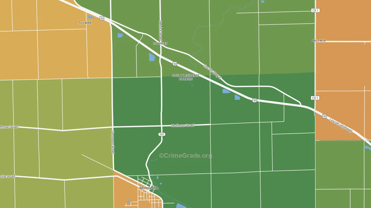 Townley, IN Map of Burglary Rates