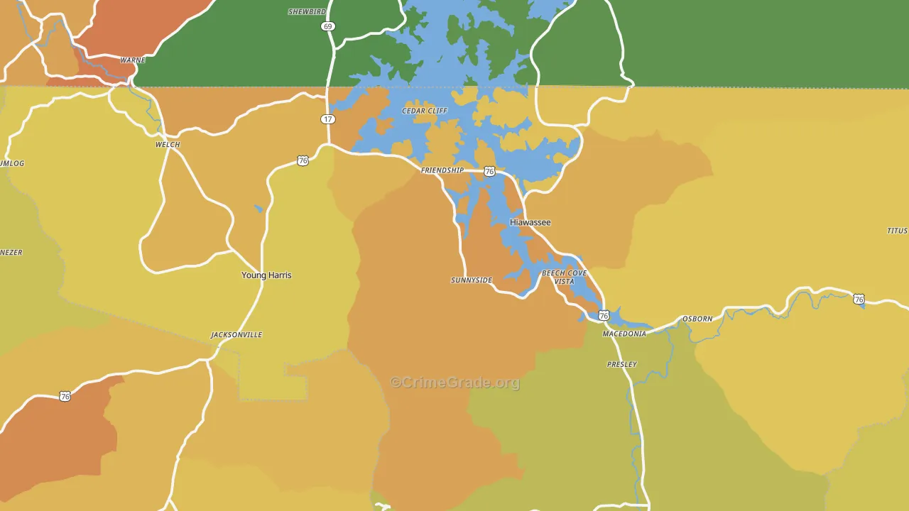 Towns County, GA Map of Burglary Rates