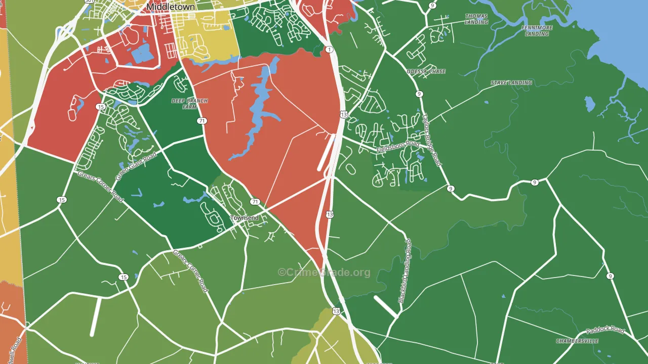 Townsend, DE Map of Burglary Rates