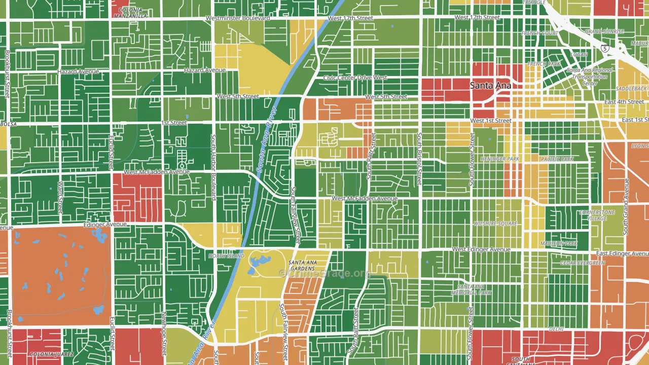 Townsend-Raitt, Santa Ana, CA Map of Burglary Rates