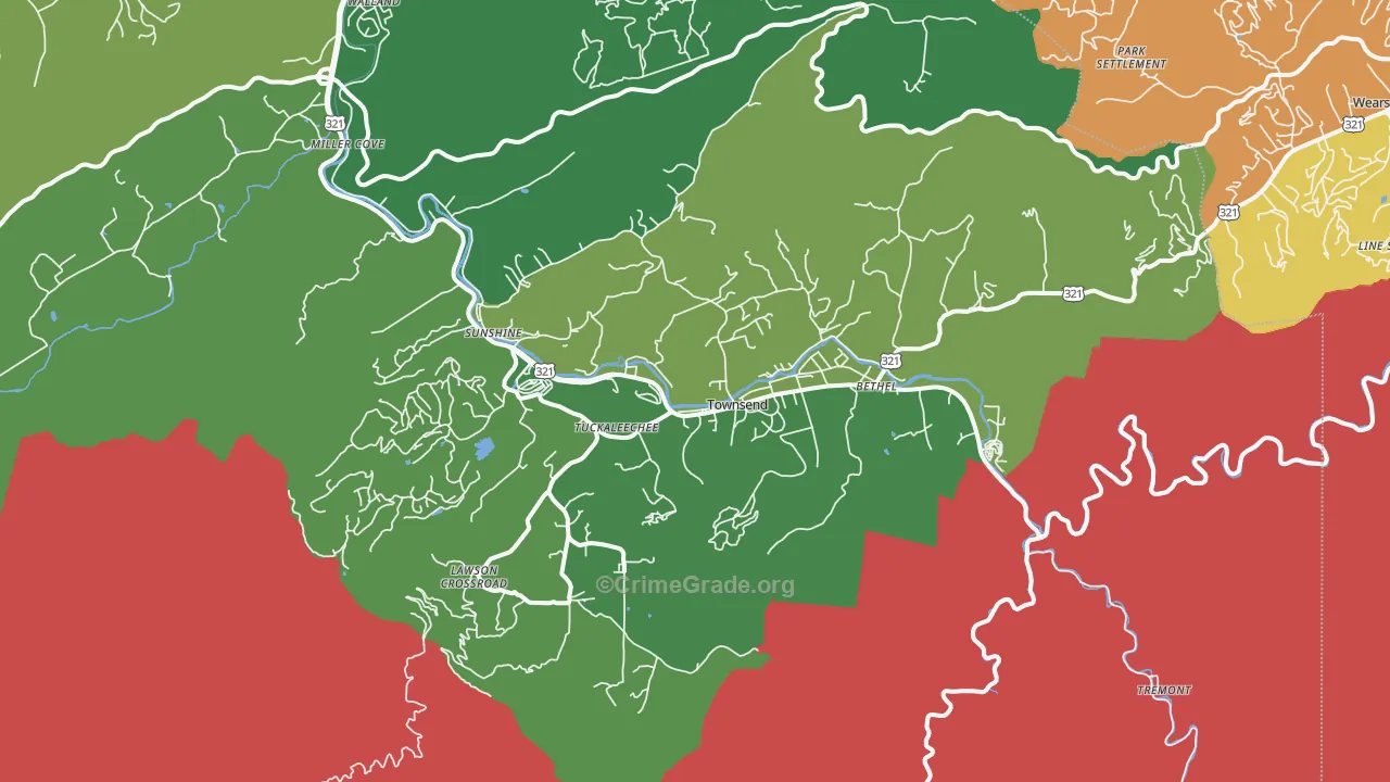 Townsend, TN Map of Burglary Rates