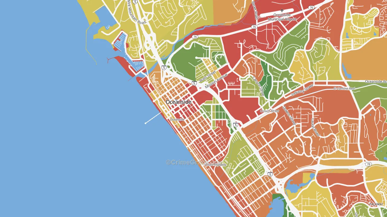 Townsite, Oceanside, CA Map of Burglary Rates