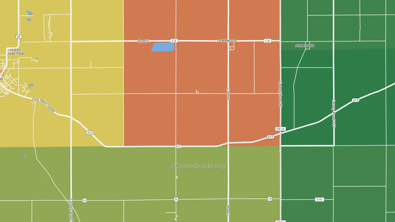 Townwood, OH Map of Burglary Rates