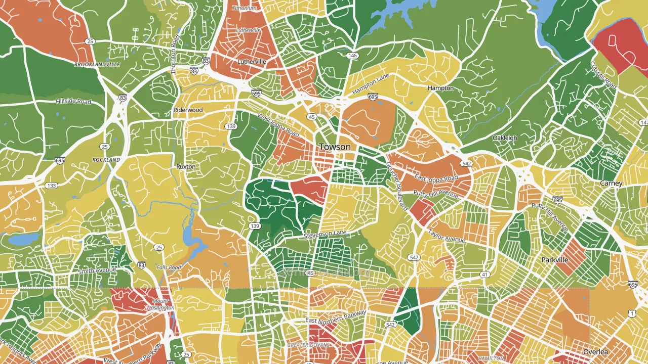 Towson, MD Map of Burglary Rates