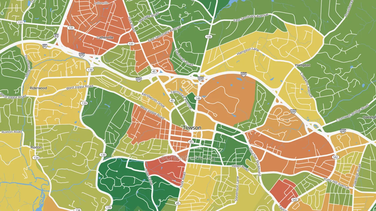 Towson Park, Towson, MD Map of Burglary Rates