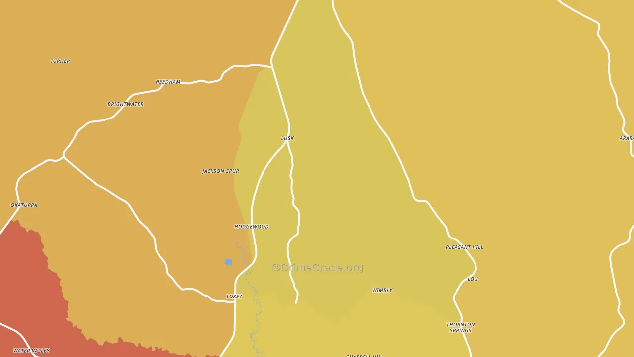 Toxey, AL Map of Burglary Rates