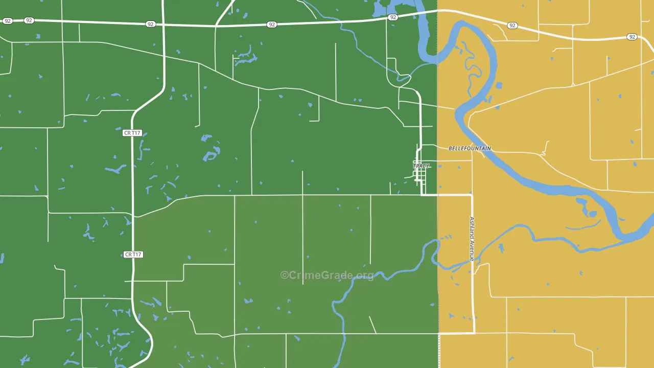 Tracy, IA Map of Burglary Rates
