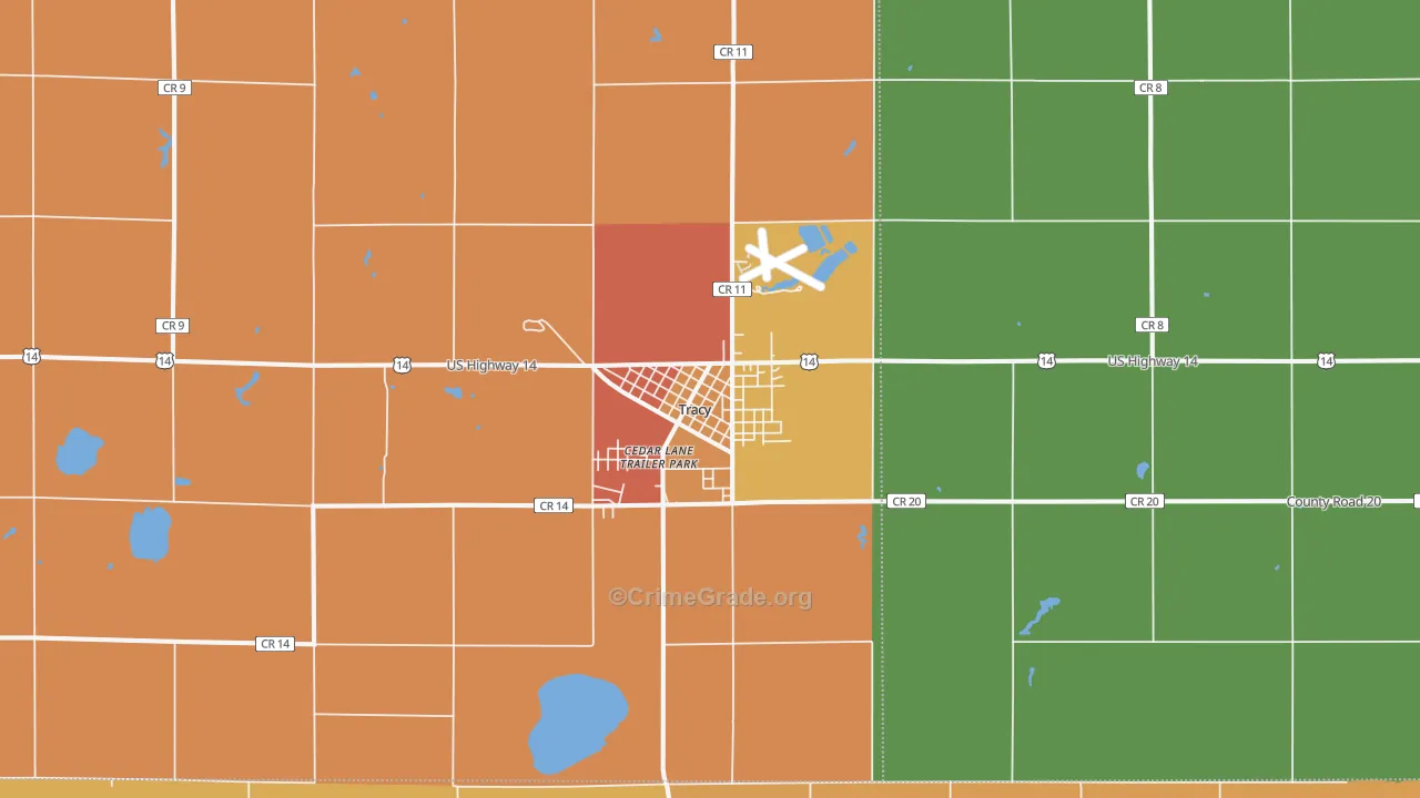 Tracy, MN Map of Burglary Rates