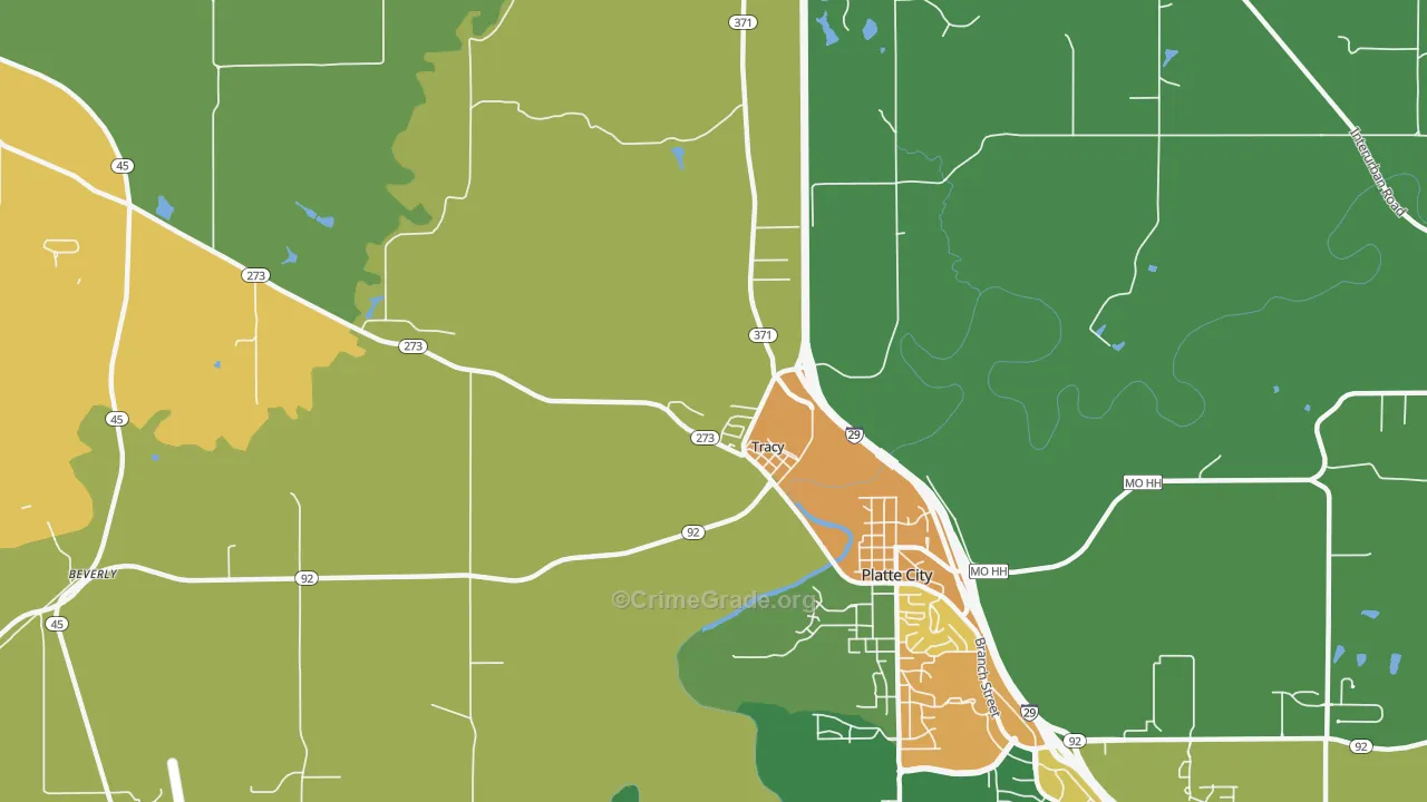 Tracy, MO Map of Burglary Rates
