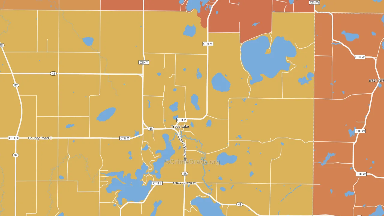 Trade Lake, WI Map of Burglary Rates