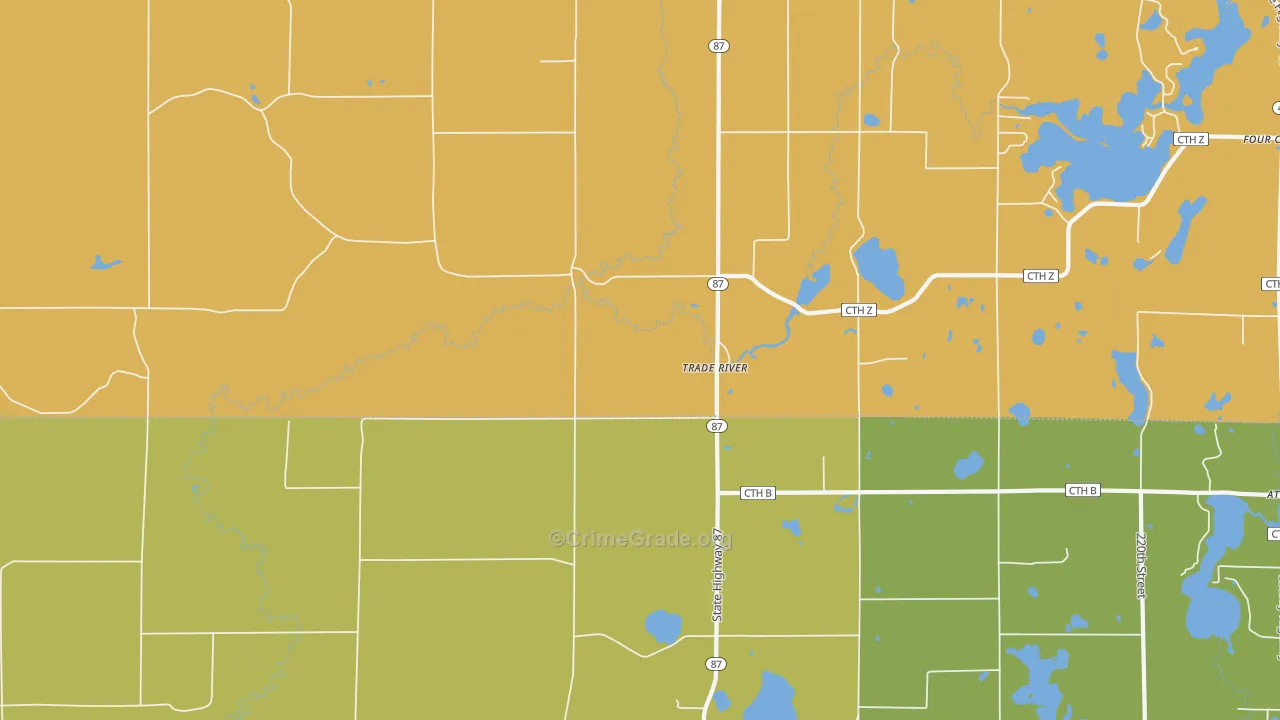 Trade River, WI Map of Burglary Rates