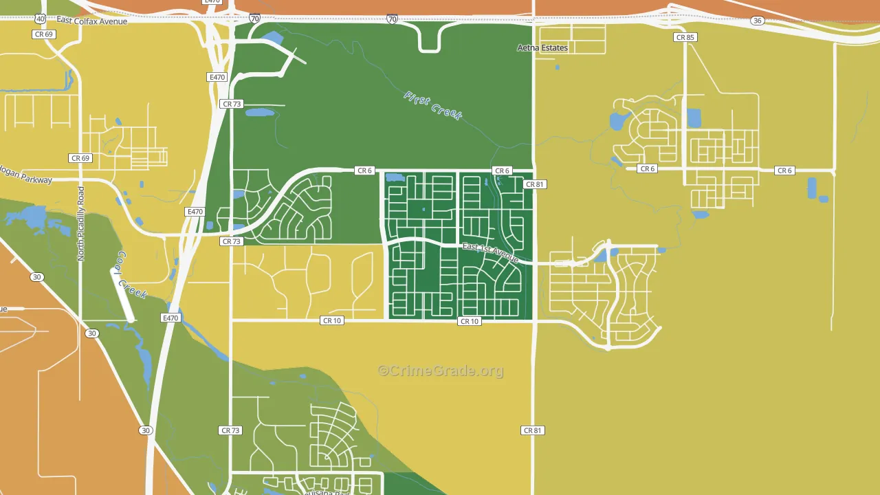 Traditions, Aurora, CO Map of Burglary Rates