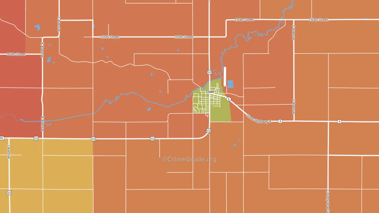 Traer, IA Map of Burglary Rates