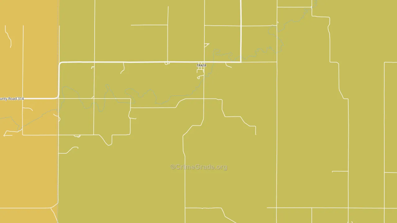 Traer, KS Map of Burglary Rates