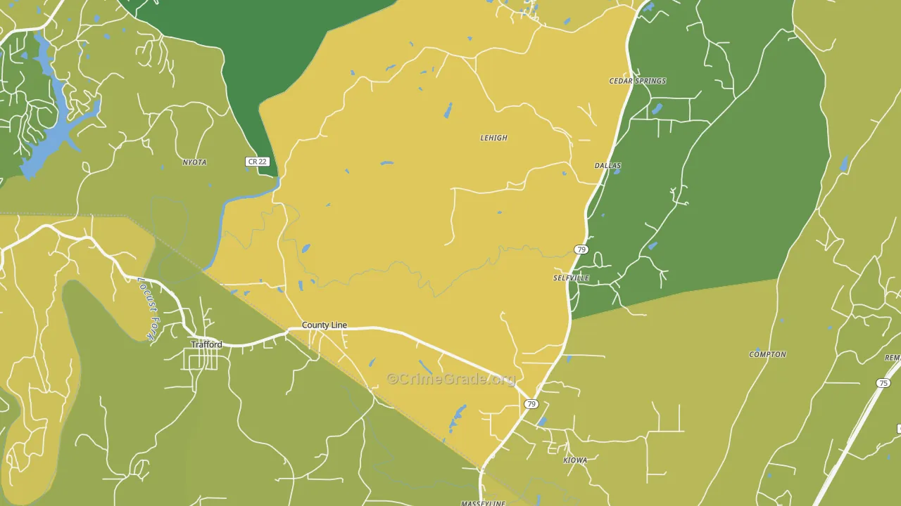 Trafford, AL Map of Burglary Rates