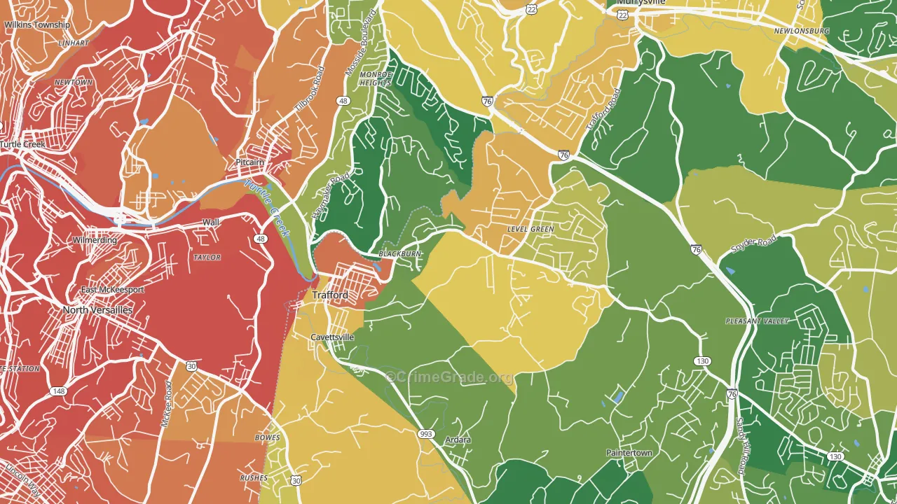 Trafford, PA Map of Burglary Rates