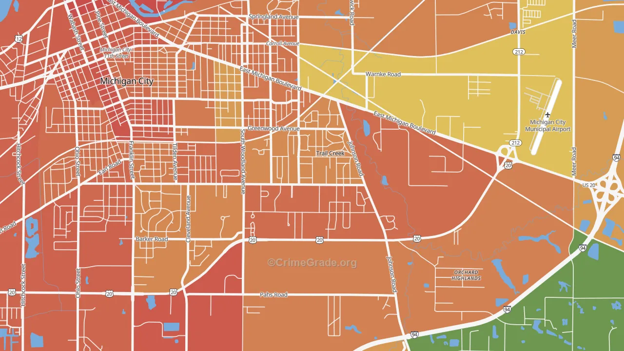 Trail Creek, IN Map of Burglary Rates