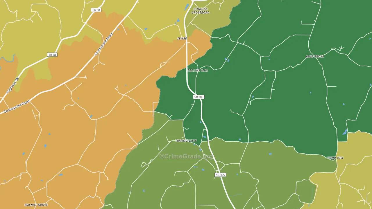 Tranquillity, TN Map of Burglary Rates