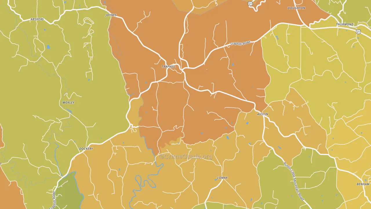 Traphill, NC Map of Burglary Rates